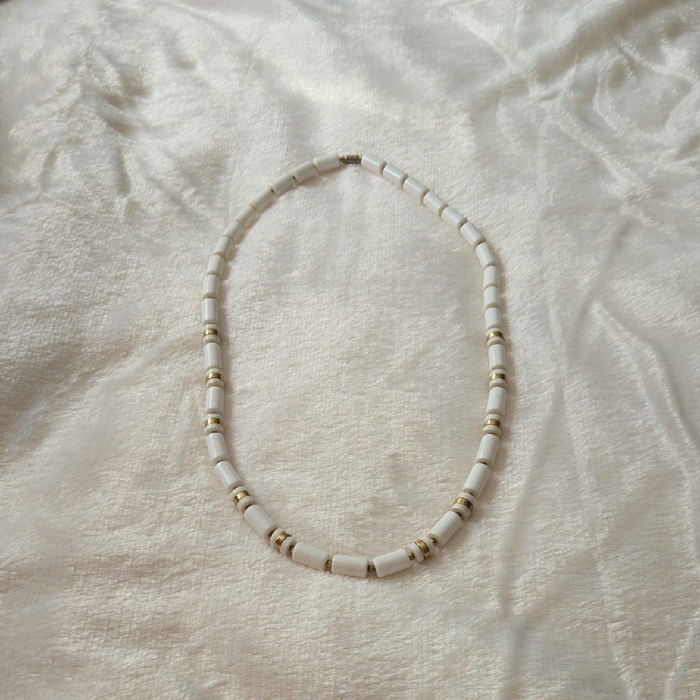 White Bead Necklace with Gold Accent Spacers - Women's Jewelry